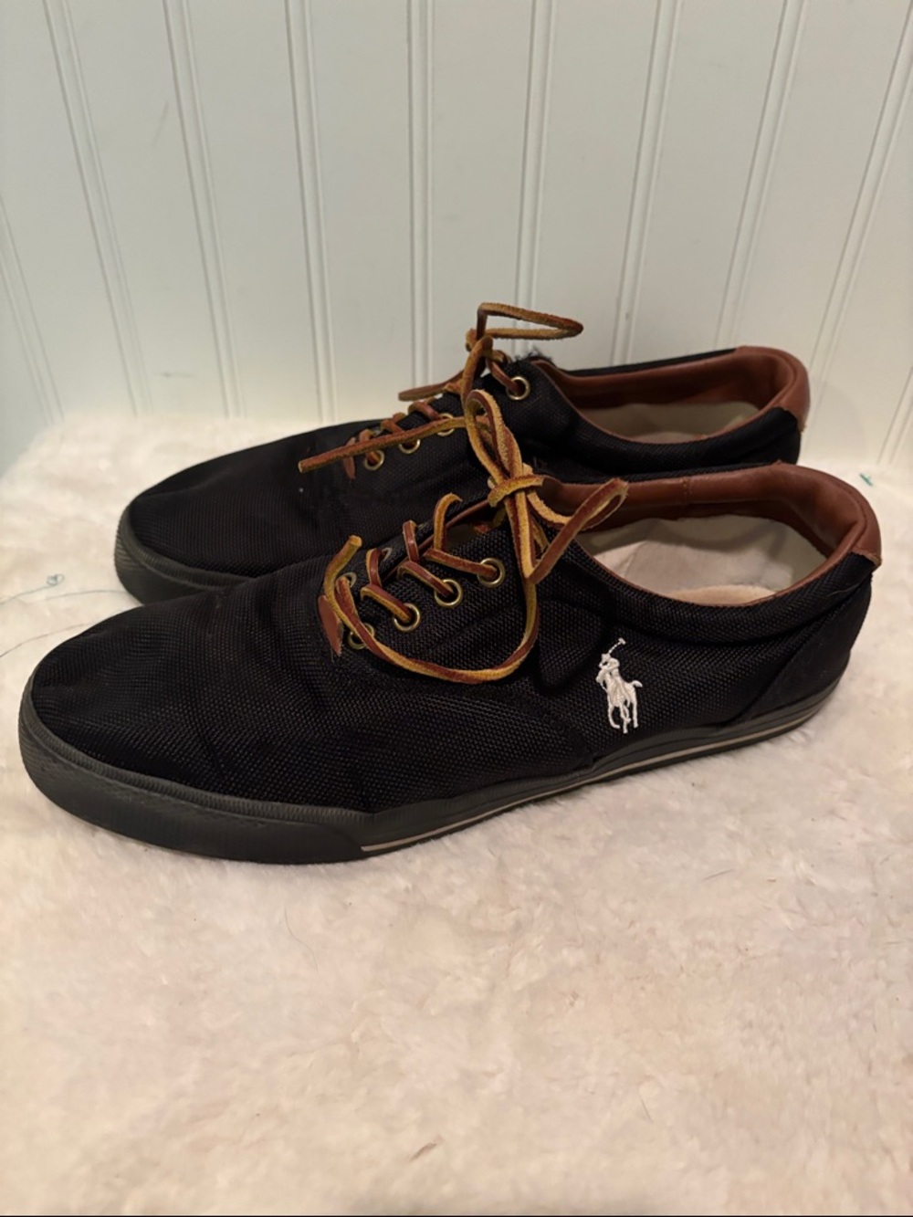 Polo by Ralph Lauren Vaughn Black Sneakers with Brown Accents Size 12D